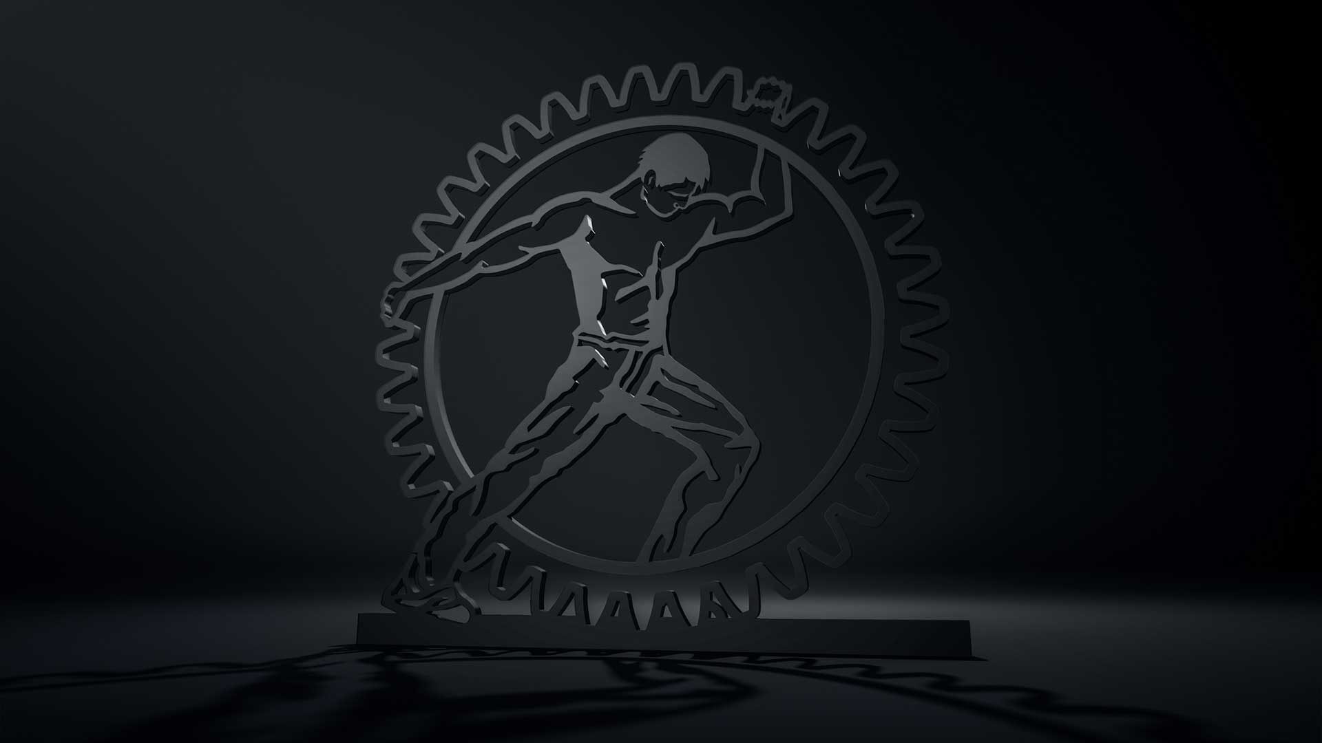 Multi matic icon - statue of man holding up a cog rotating it forward